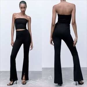 Zara Split Flared High/Waisted Leggings in Black